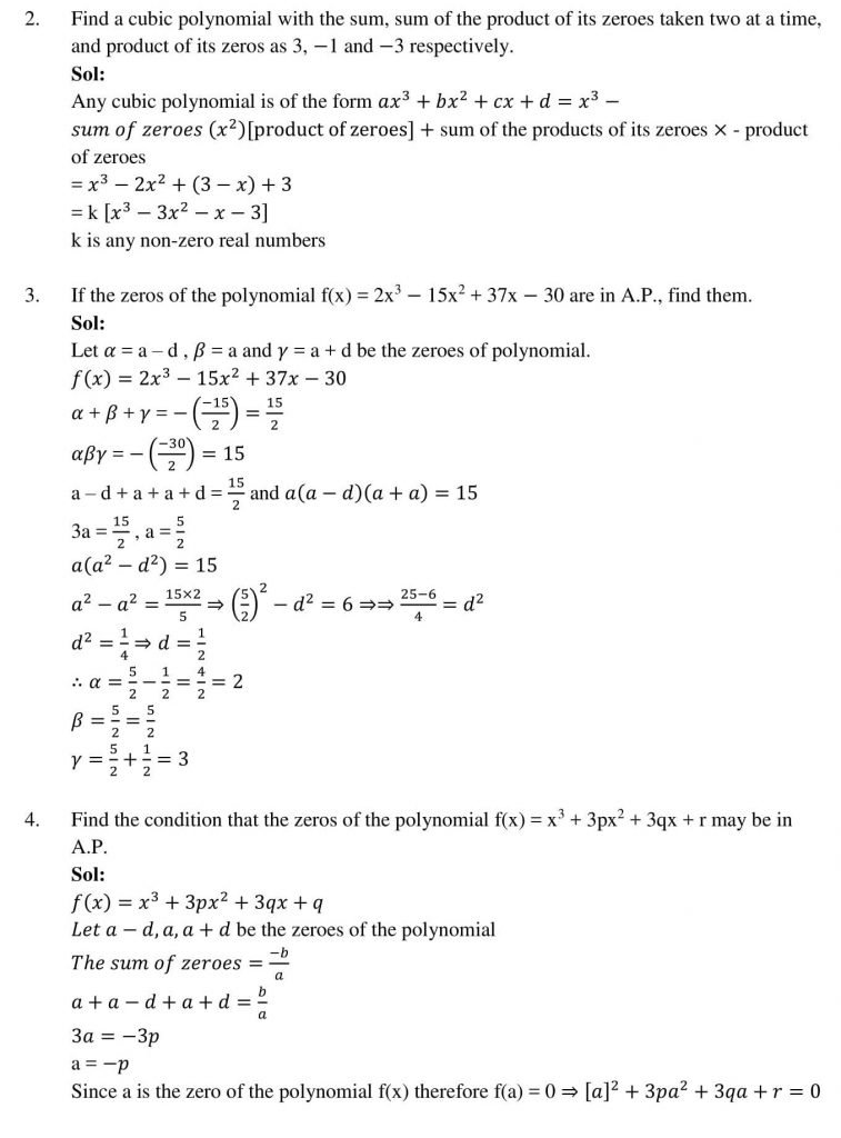 NCERT Solutions Class 10 Mathematics RD Sharma polynomials