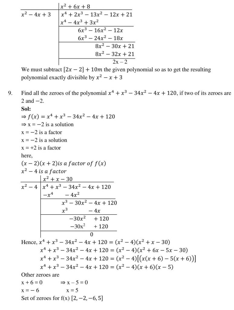 NCERT Solutions Class 10 Mathematics RD Sharma polynomials