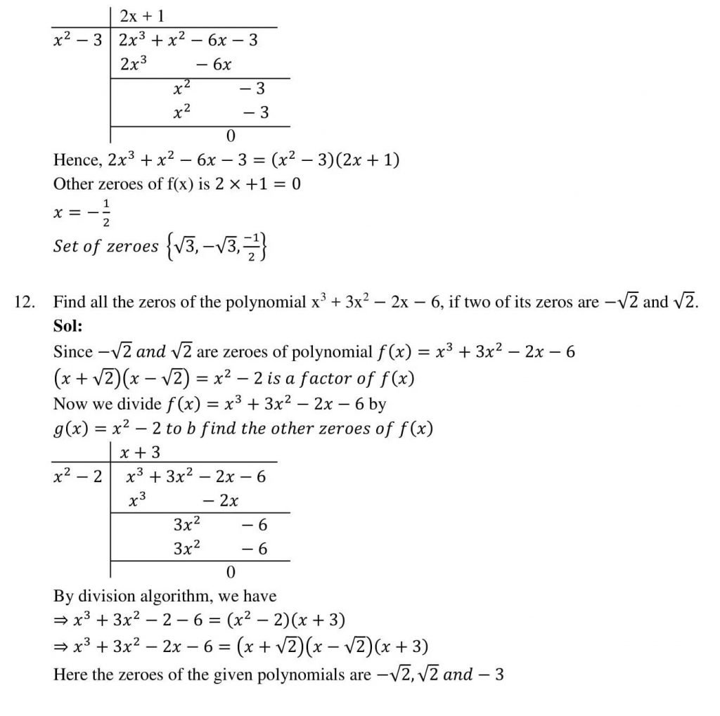 NCERT Solutions Class 10 Mathematics RD Sharma polynomials