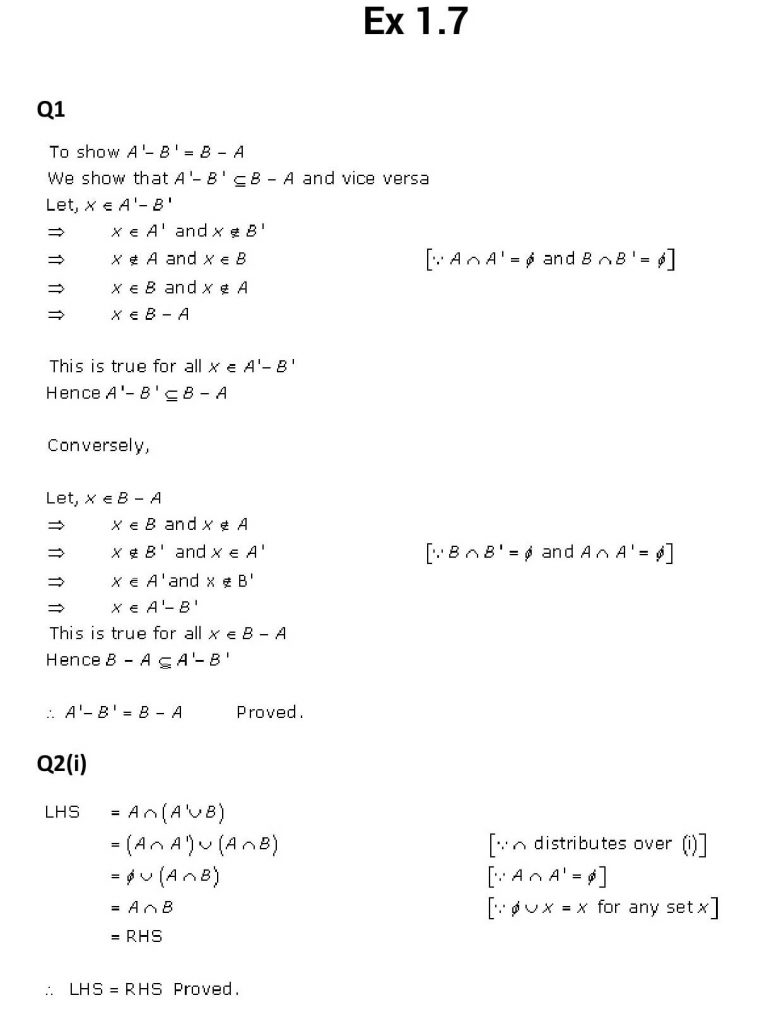 NCERT Solutions Class 11 Mathematics RD Sharma Sets