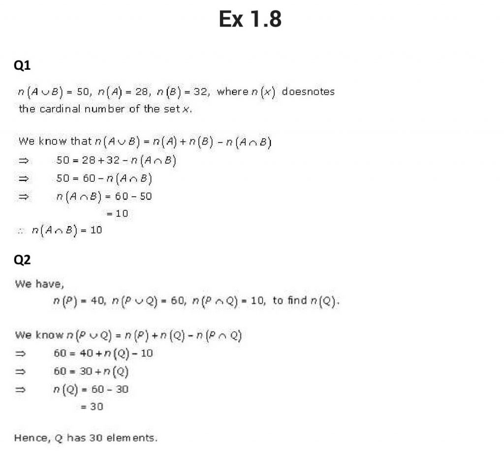 NCERT Solutions Class 11 Mathematics RD Sharma Sets