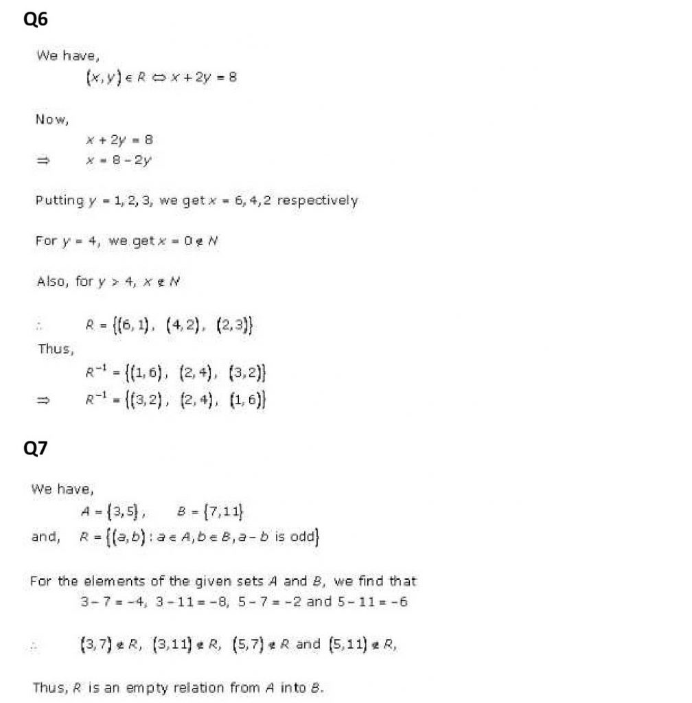 NCERT Solutions Class 11 Mathematics RD Sharma Relations