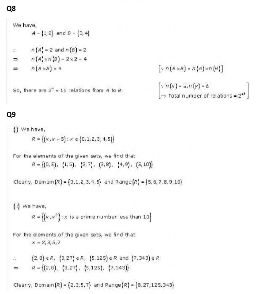 NCERT Solutions Class 11 Mathematics RD Sharma Relations