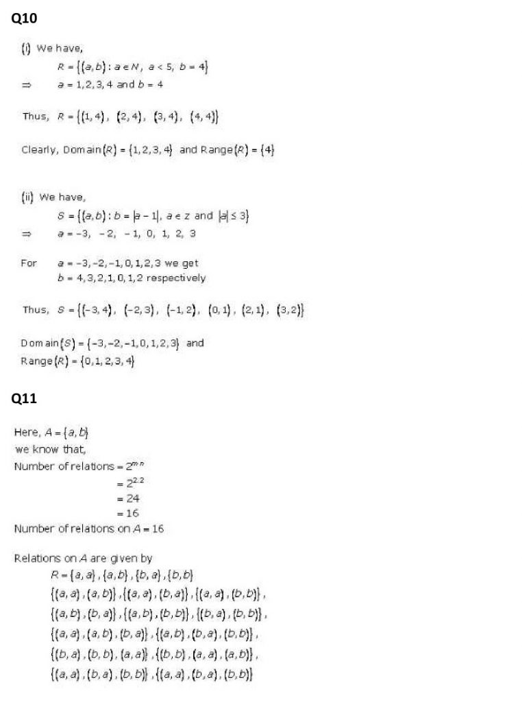 NCERT Solutions Class 11 Mathematics RD Sharma Relations