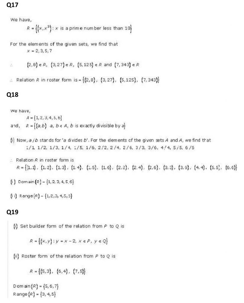 NCERT Solutions Class 11 Mathematics RD Sharma Relations