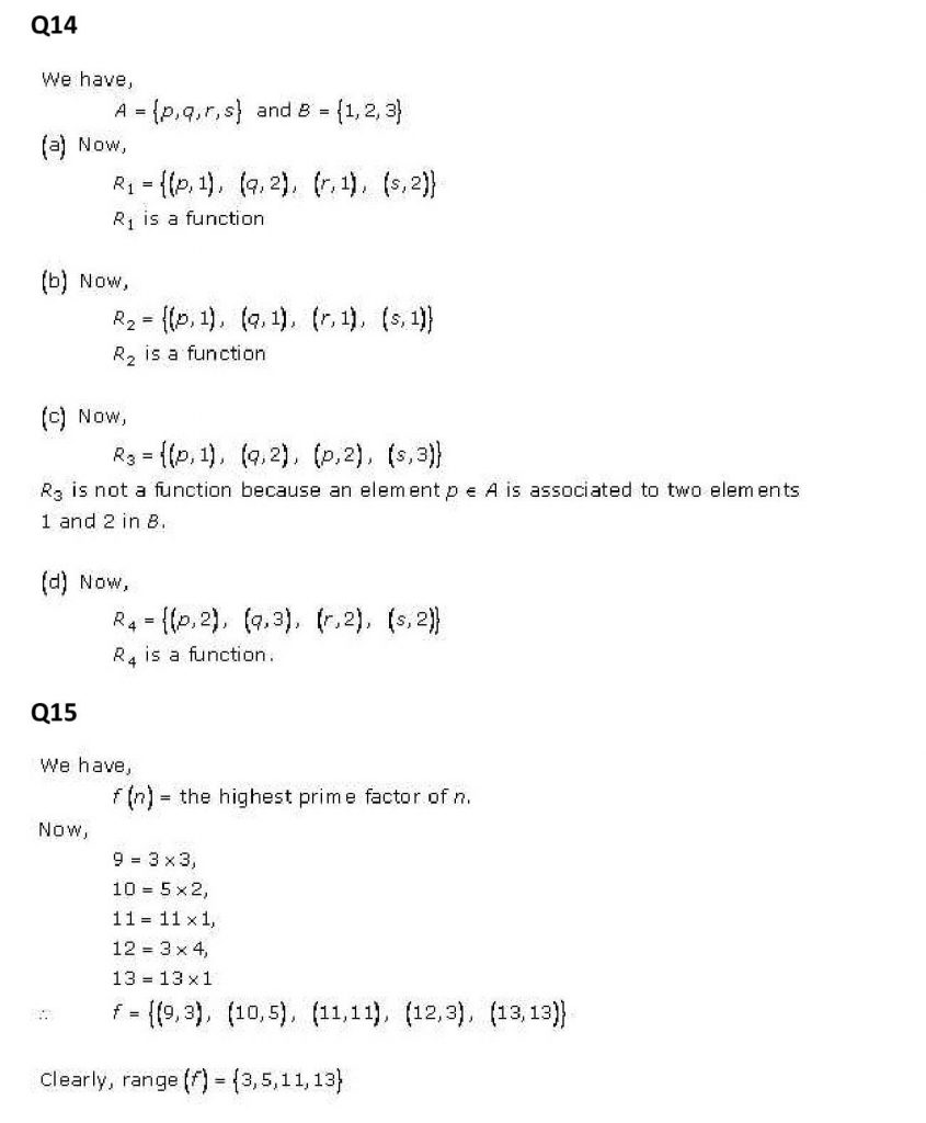 NCERT Solutions Class 11 Mathematics RD Sharma Functions