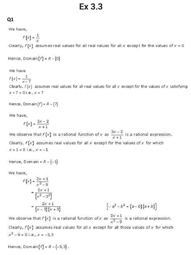NCERT Solutions Class 11 Mathematics RD Sharma Functions