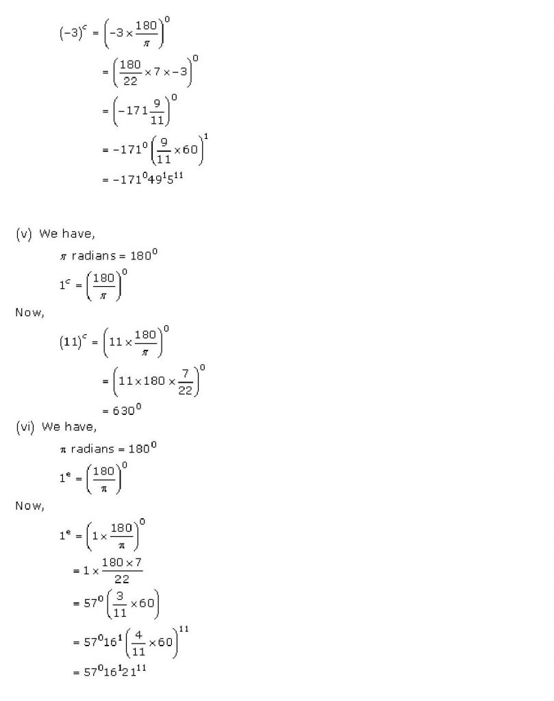 NCERT Solutions Class 11 Mathematics RD Sharma measurement of angles