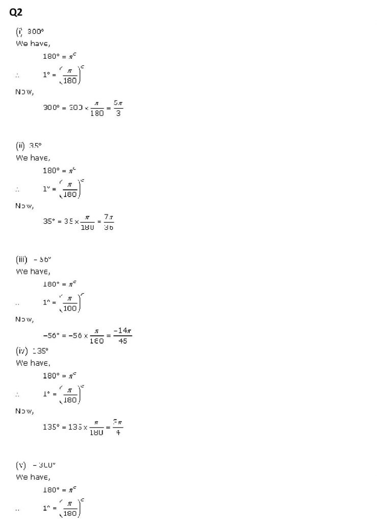 NCERT Solutions Class 11 Mathematics RD Sharma measurement of angles