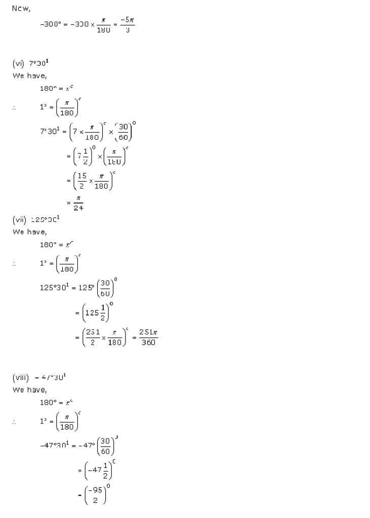 NCERT Solutions Class 11 Mathematics RD Sharma measurement of angles