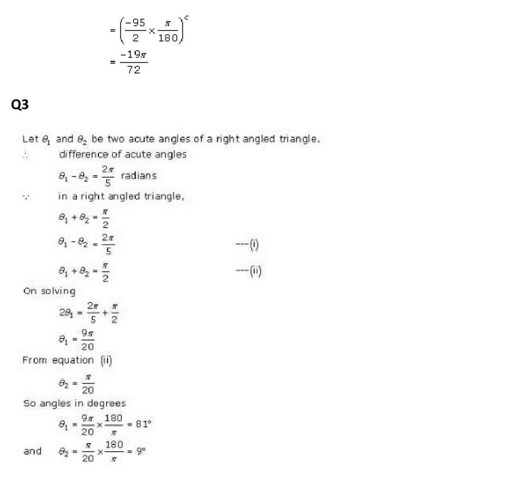 NCERT Solutions Class 11 Mathematics RD Sharma measurement of angles