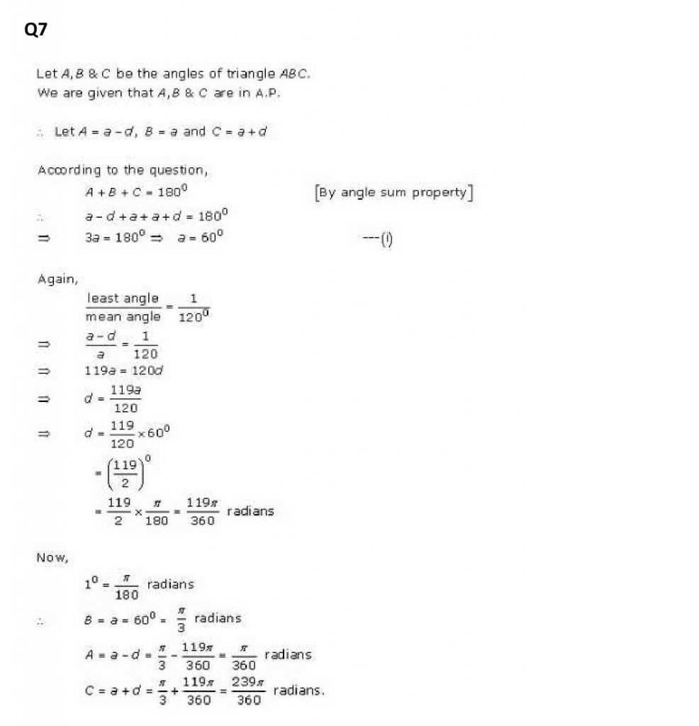 NCERT Solutions Class 11 Mathematics RD Sharma measurement of angles
