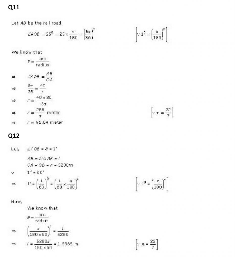 NCERT Solutions Class 11 Mathematics RD Sharma measurement of angles