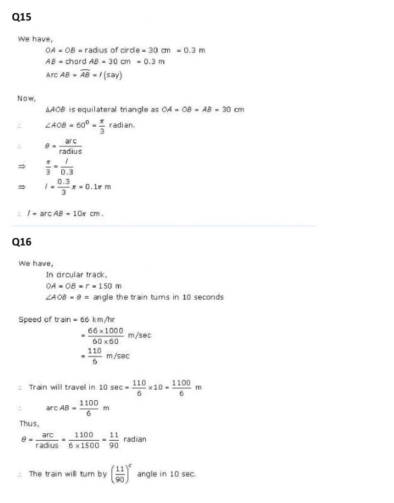 NCERT Solutions Class 11 Mathematics RD Sharma measurement of angles