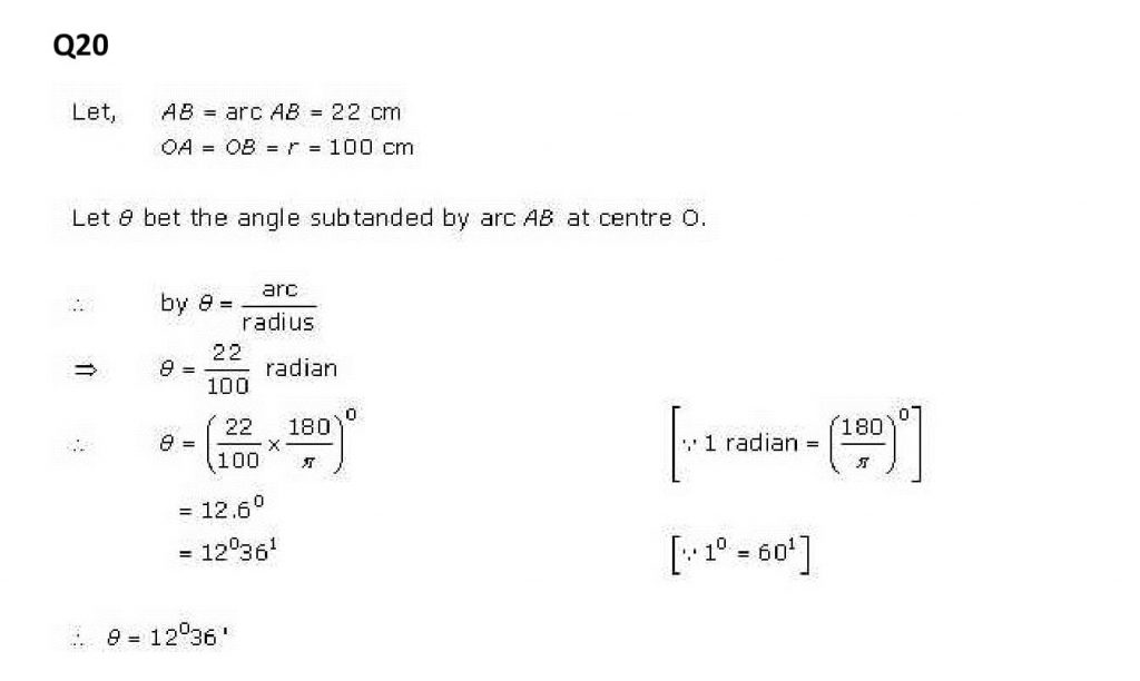 NCERT Solutions Class 11 Mathematics RD Sharma measurement of angles