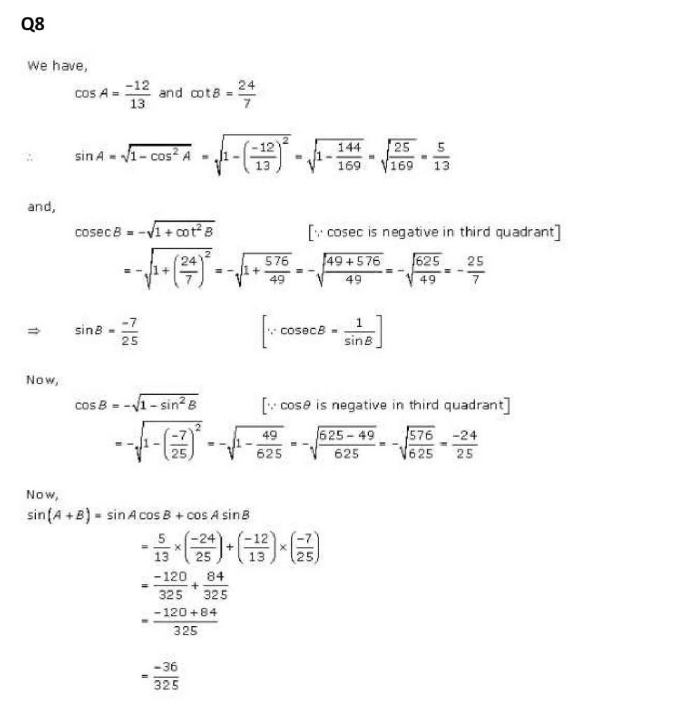 NCERT Solutions Class 11 Mathematics RD Sharma Trigonometric Ratios of Compound Angles