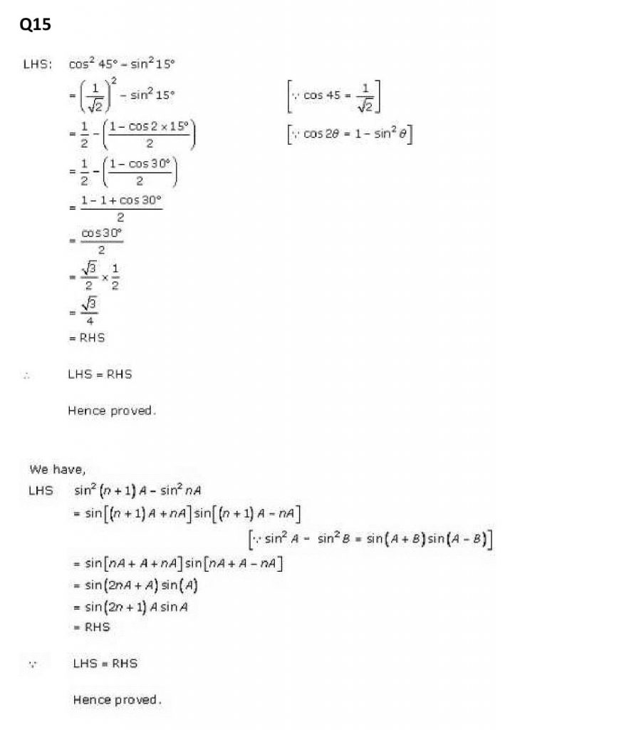 NCERT Solutions Class 11 Mathematics RD Sharma Trigonometric Ratios of Compound Angles