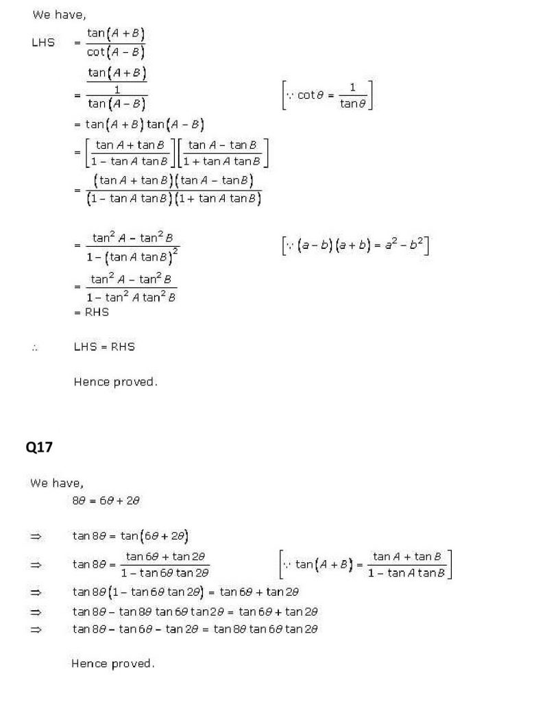 NCERT Solutions Class 11 Mathematics RD Sharma Trigonometric Ratios of Compound Angles