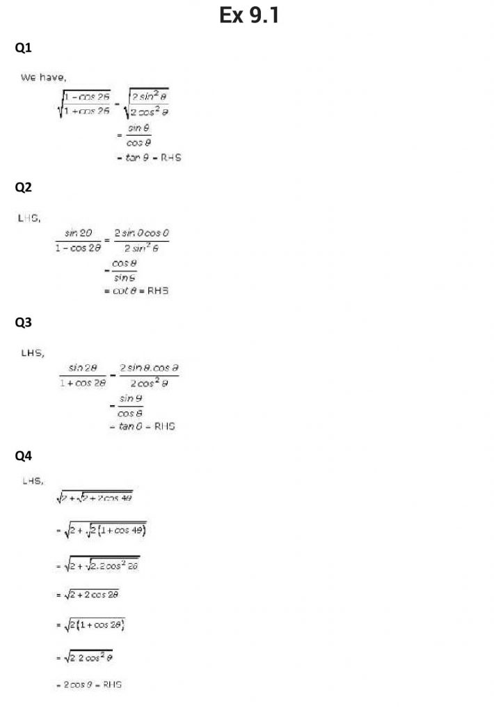NCERT Solutions Class 11 Mathematics RD Sharma Trigonometric Ratios of Multiple and Submultiple Angles