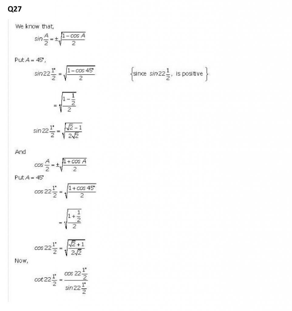 NCERT Solutions Class 11 Mathematics RD Sharma Trigonometric Ratios of Multiple and Submultiple Angles