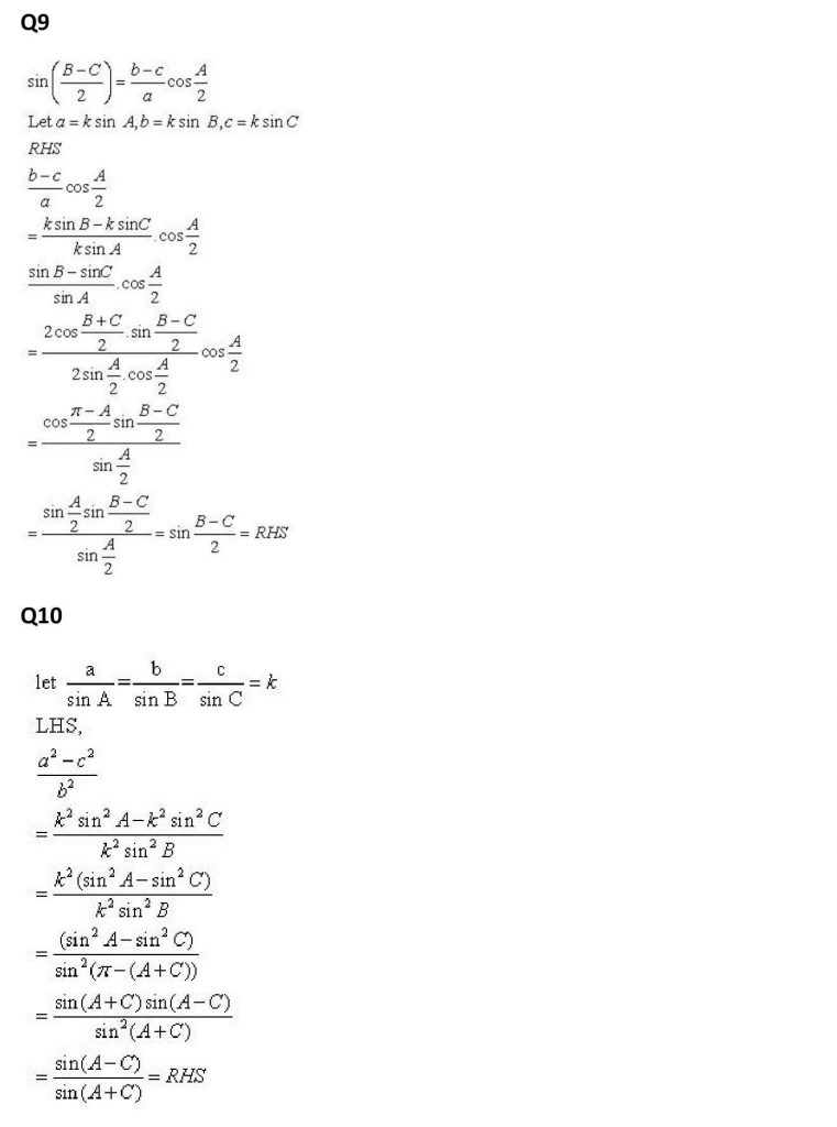 NCERT Solutions Class 11 Mathematics RD Sharma Sine and Cosine Formulae and Their Applications