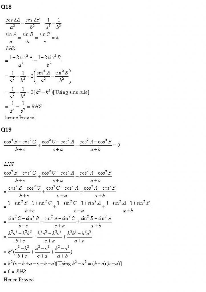 NCERT Solutions Class 11 Mathematics RD Sharma Sine and Cosine Formulae and Their Applications