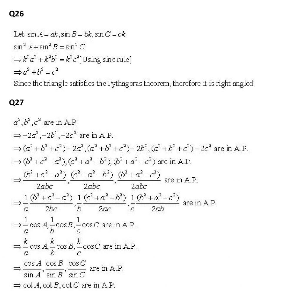 NCERT Solutions Class 11 Mathematics RD Sharma Sine and Cosine Formulae and Their Applications