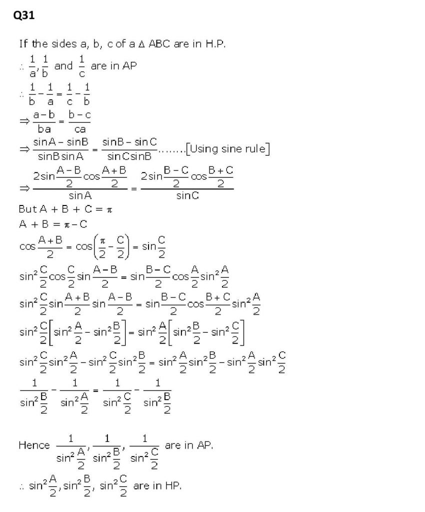 NCERT Solutions Class 11 Mathematics RD Sharma Sine and Cosine Formulae and Their Applications
