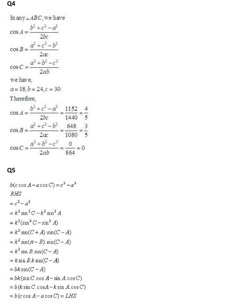 NCERT Solutions Class 11 Mathematics RD Sharma Sine and Cosine Formulae and Their Applications