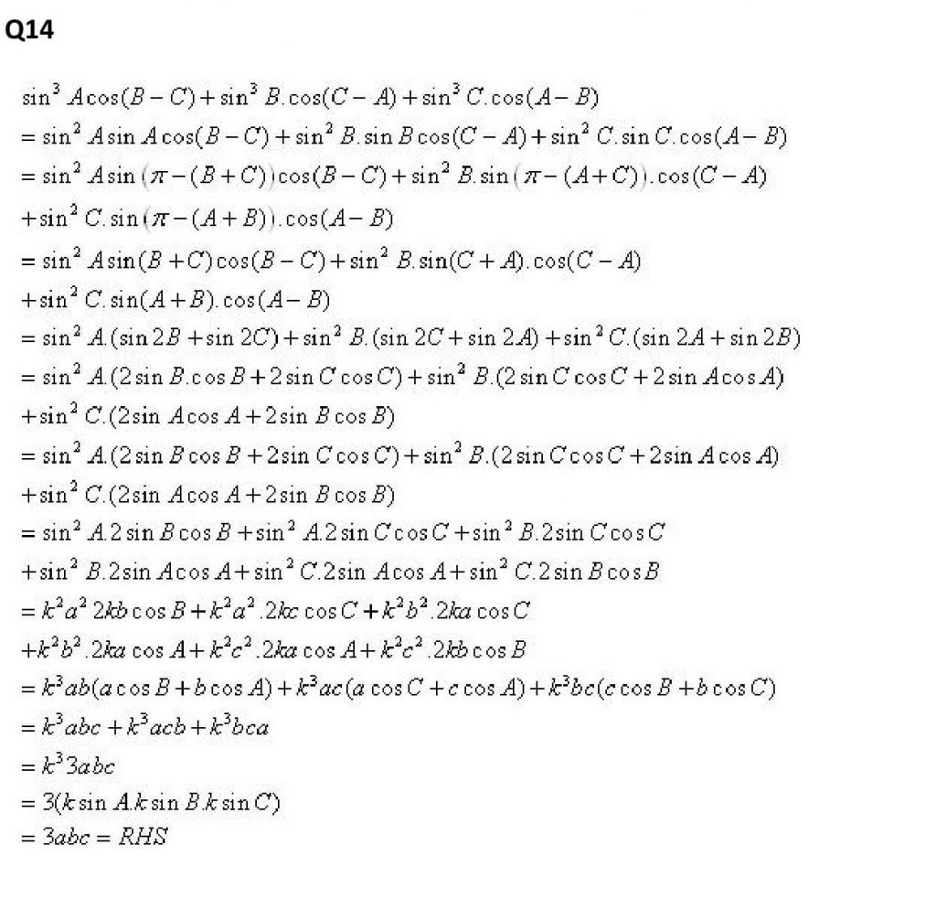 NCERT Solutions Class 11 Mathematics RD Sharma Sine and Cosine Formulae and Their Applications