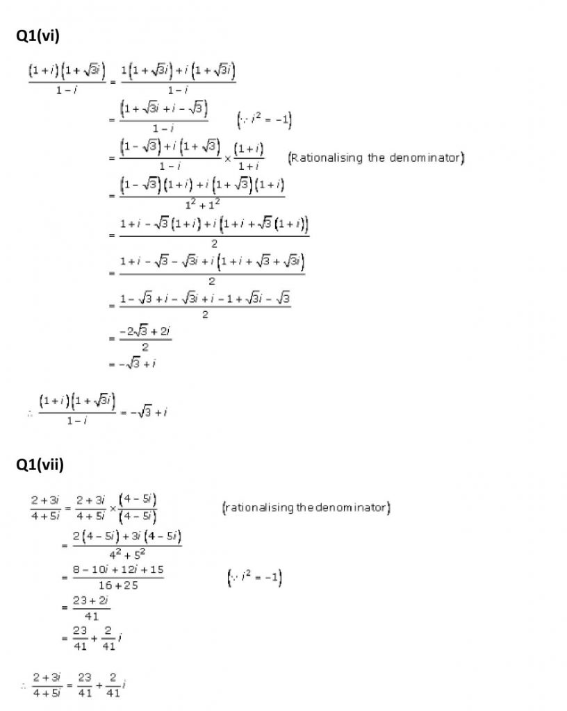 NCERT Solutions Class 11 Mathematics RD Sharma Complex Numbers