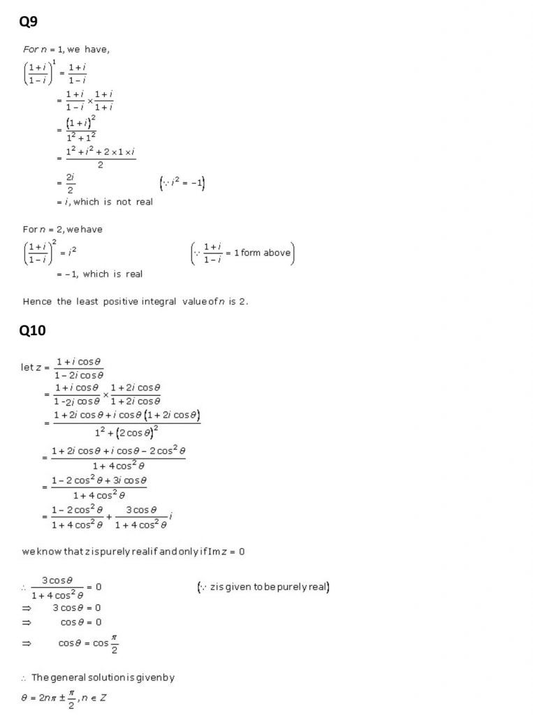 NCERT Solutions Class 11 Mathematics RD Sharma Complex Numbers