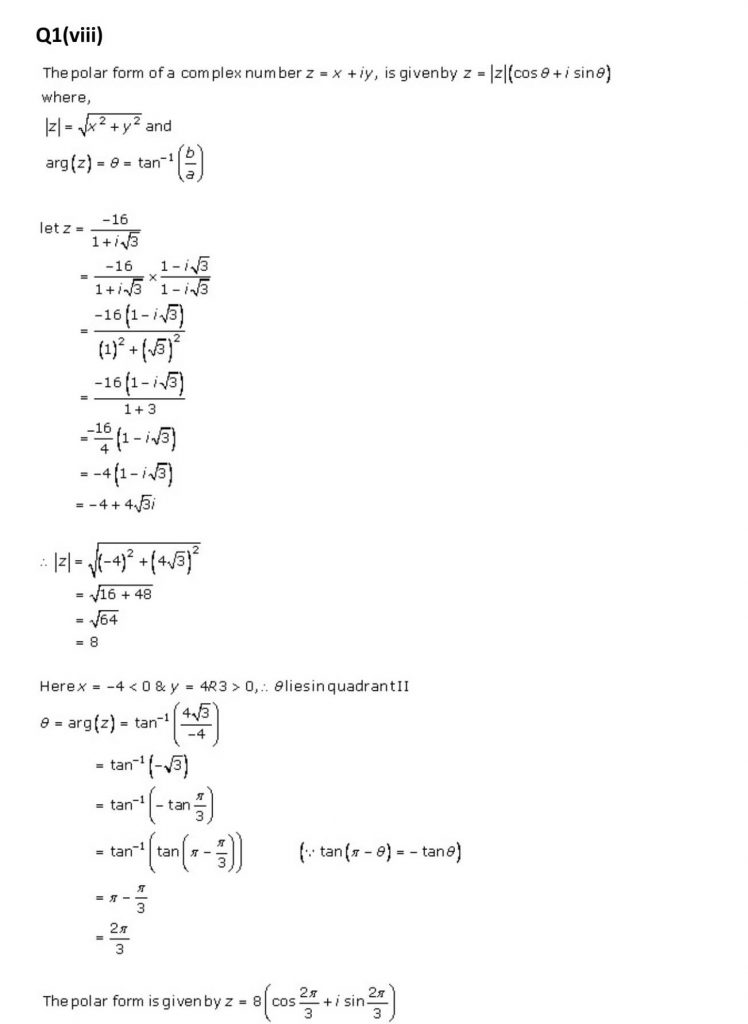 NCERT Solutions Class 11 Mathematics RD Sharma Complex Numbers