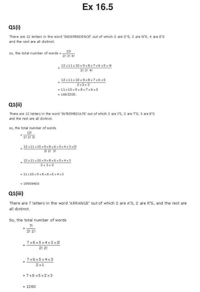 NCERT Solutions Class 11 Mathematics RD Sharma Permutations-