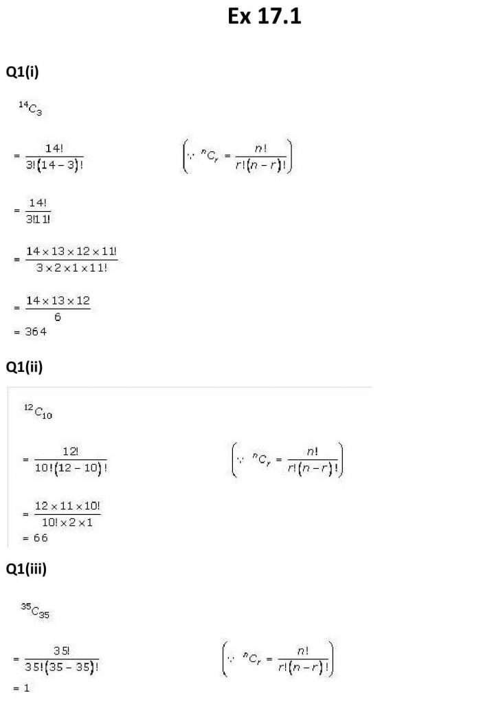 NCERT Solutions Class 11 Mathematics RD Sharma Combinations-