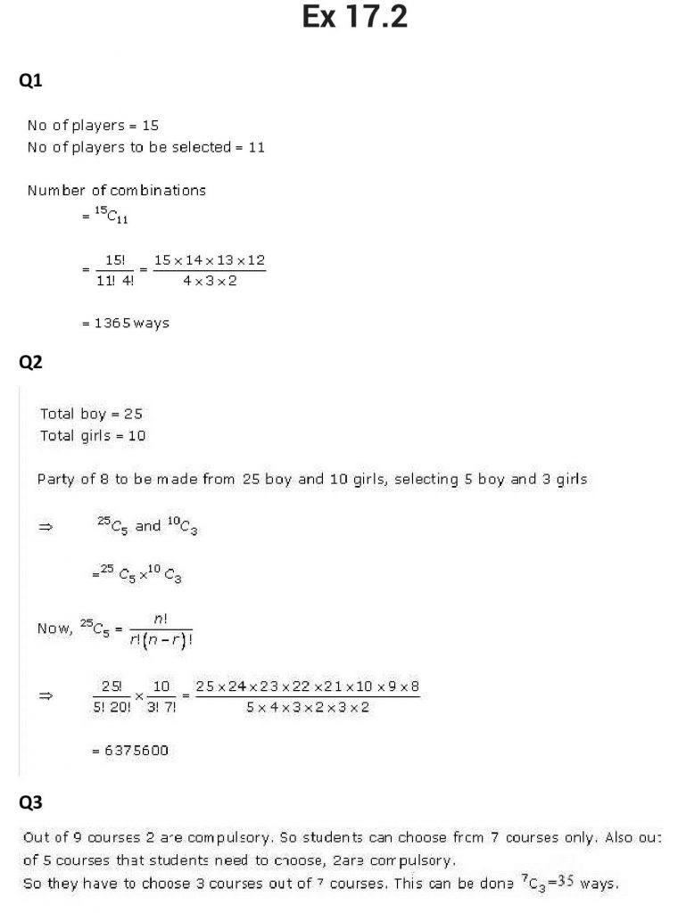 NCERT Solutions Class 11 Mathematics RD Sharma Combinations-