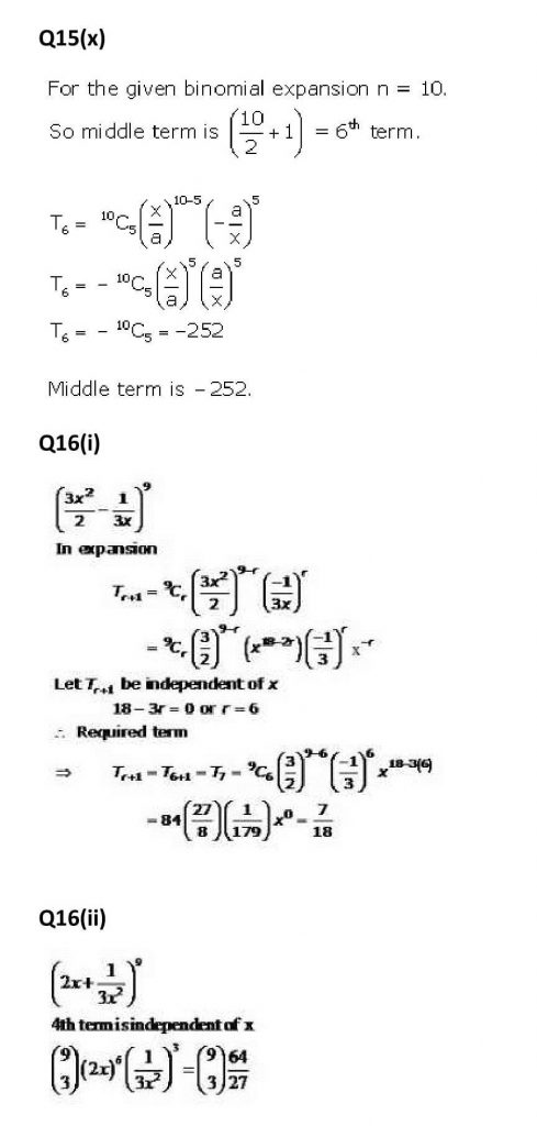 NCERT Solutions Class 11 Mathematics RD Sharma Binomial Theorem-