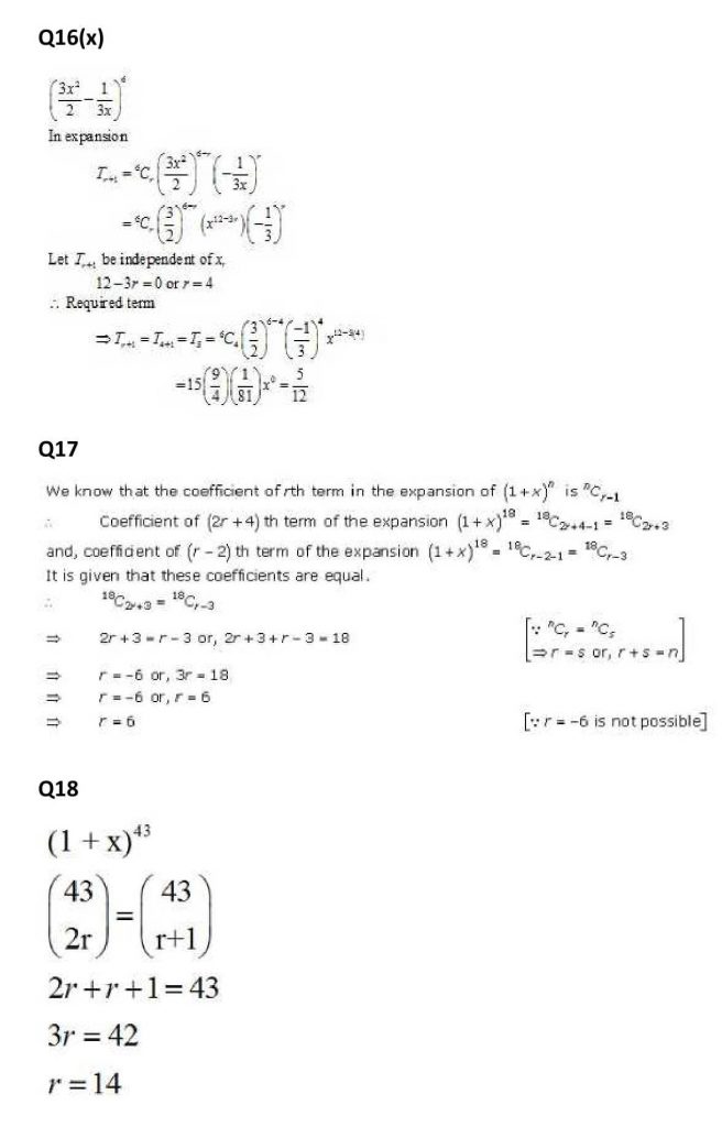 NCERT Solutions Class 11 Mathematics RD Sharma Binomial Theorem-