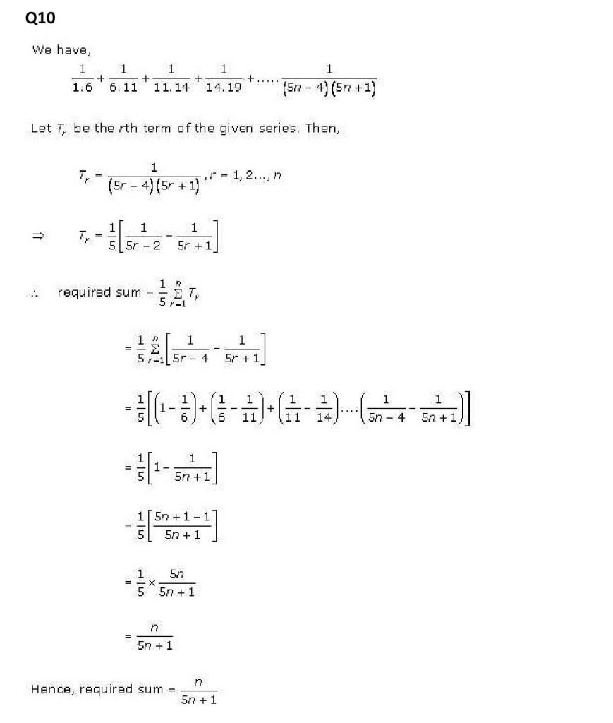 NCERT Solutions Class 11 Mathematics RD Sharma Some Special Series-