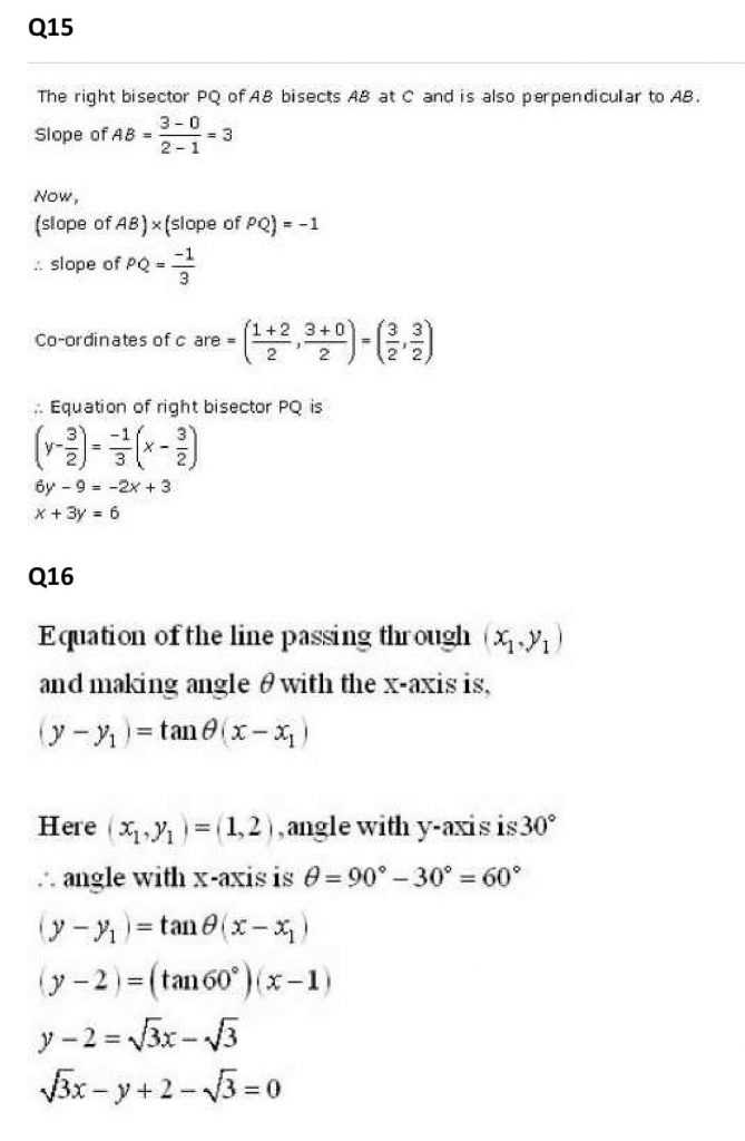 NCERT Solutions Class 11 Mathematics RD Sharma The Straight Lines-