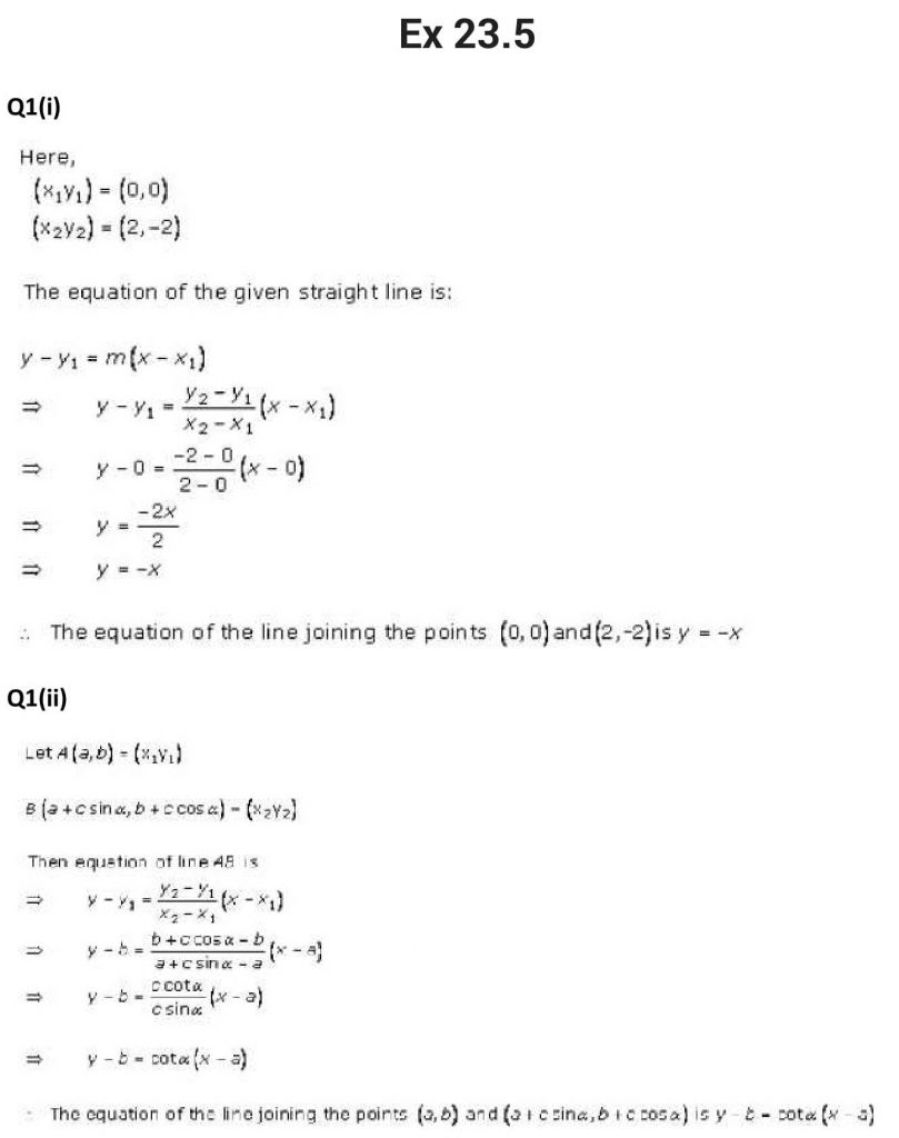 NCERT Solutions Class 11 Mathematics RD Sharma The Straight Lines-