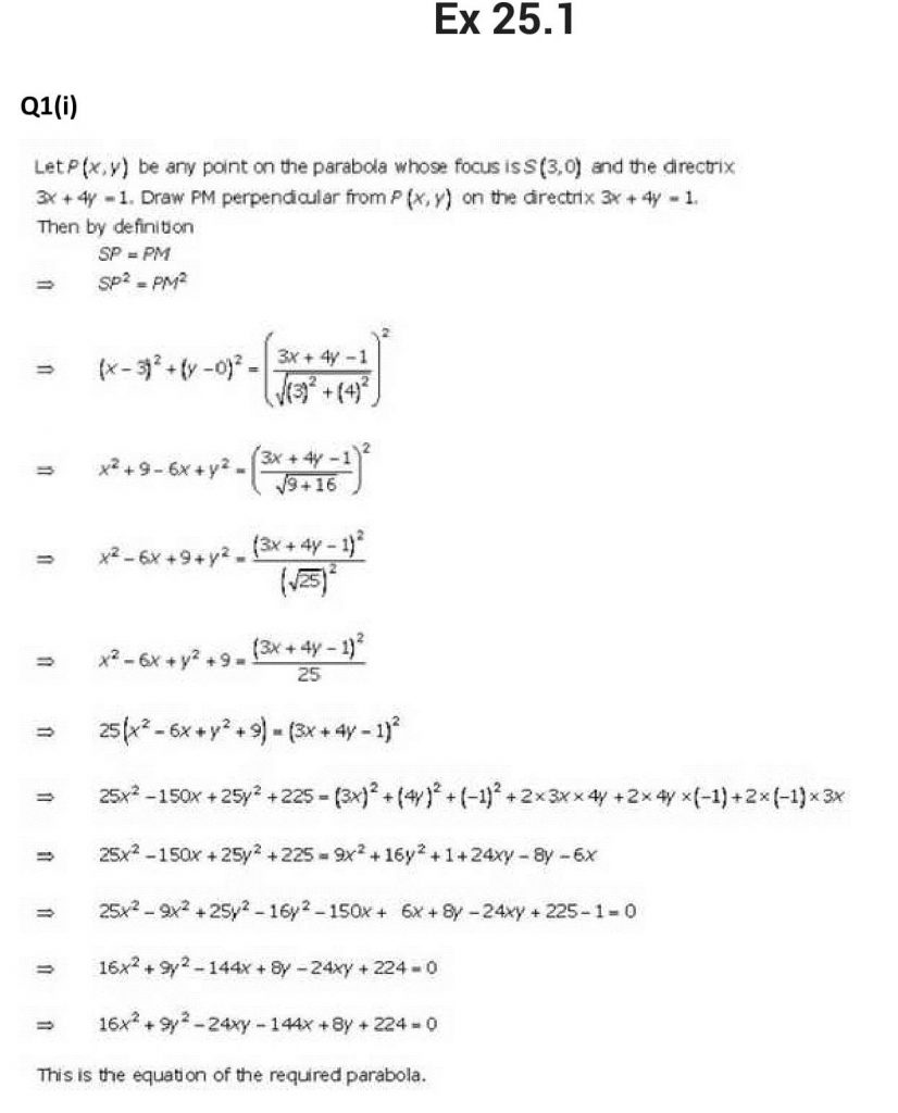 NCERT Solutions Class 11 Mathematics RD Sharma Parabola-