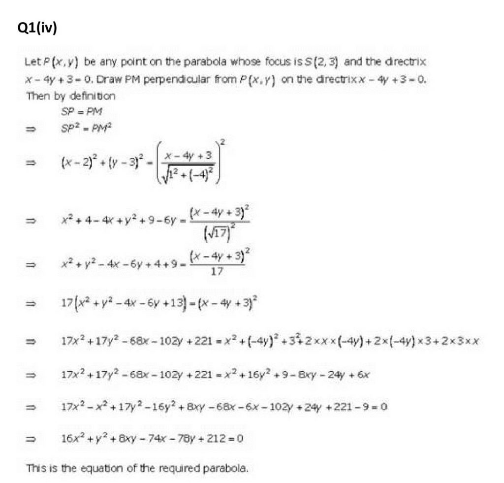 NCERT Solutions Class 11 Mathematics RD Sharma Parabola-