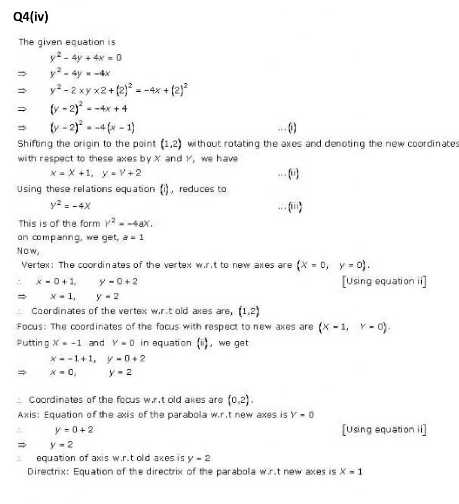 NCERT Solutions Class 11 Mathematics RD Sharma Parabola-