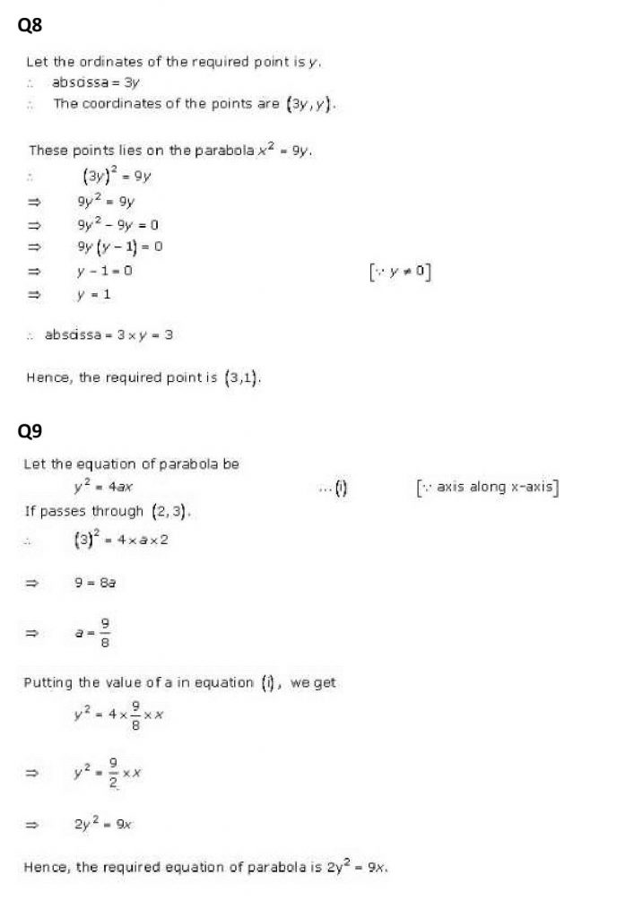 NCERT Solutions Class 11 Mathematics RD Sharma Parabola-