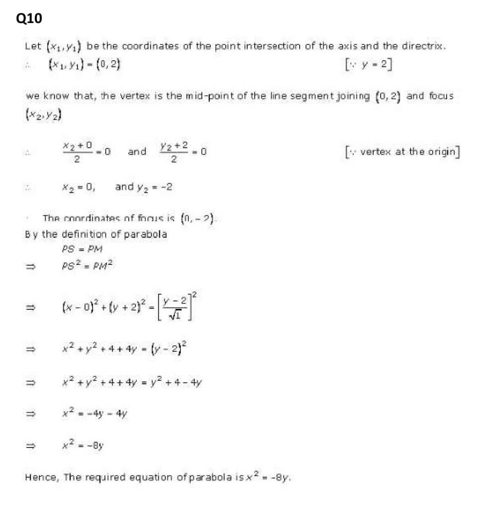 NCERT Solutions Class 11 Mathematics RD Sharma Parabola-