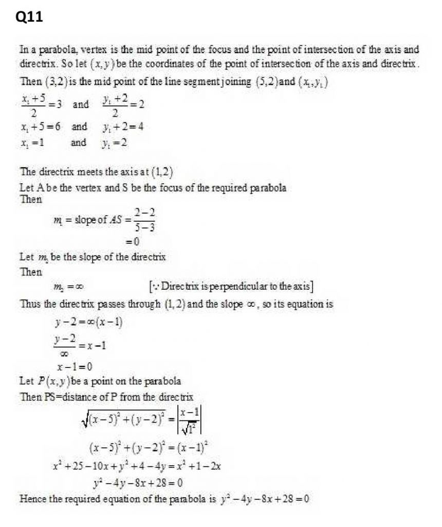 NCERT Solutions Class 11 Mathematics RD Sharma Parabola-