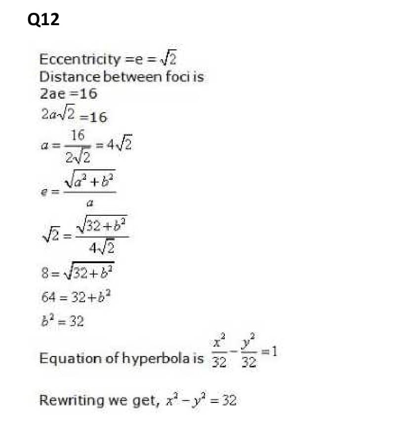 NCERT Solutions Class 11 Mathematics RD Sharma Hyperbola-