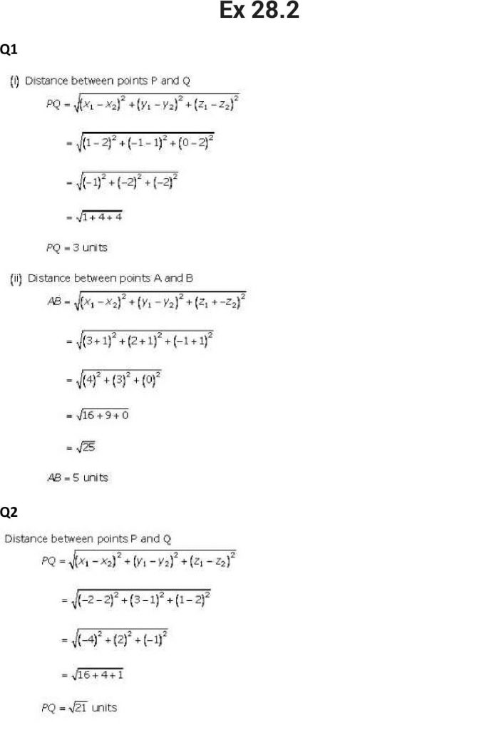 NCERT Solutions Class 11 Mathematics RD Sharma Introduction to 3D Coordinate Geometry-