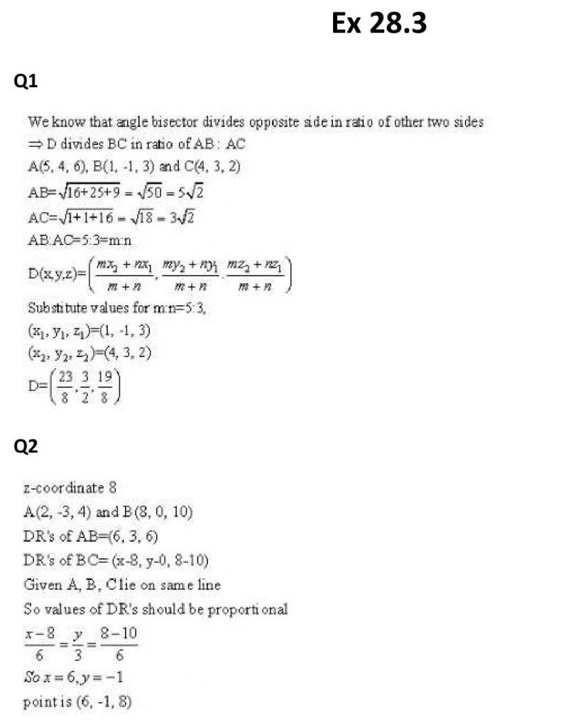 NCERT Solutions Class 11 Mathematics RD Sharma Introduction to 3D Coordinate Geometry-